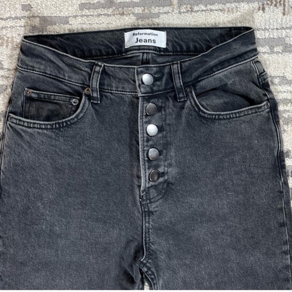 Reformation Liza High Rise Exposed Button Fly Black Yuma Wash Skinny Jeans Denim - Picture 4 of 12